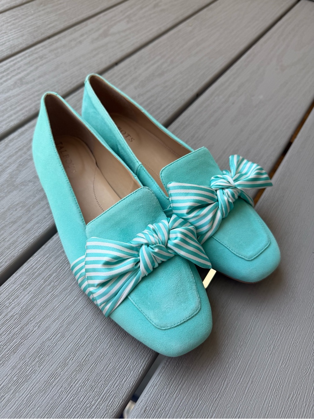 Talbots Stella Stripe Bow Suede Loafers Women’s 8.5M New Without Box